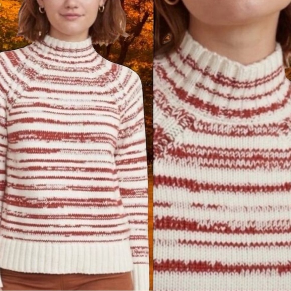 NEW Marine Layer Amy Mock Neck Sweater Color Chili Cream Marl Stripe Cozy Size M - Picture 1 of 12